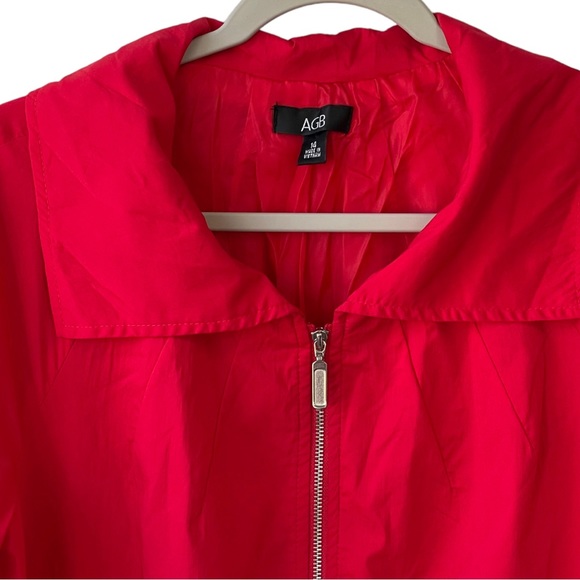 AGB Red windbreaker‎ zip up collared jacket with drawstring and 3/4 sleeve sz 14 - Picture 3 of 11